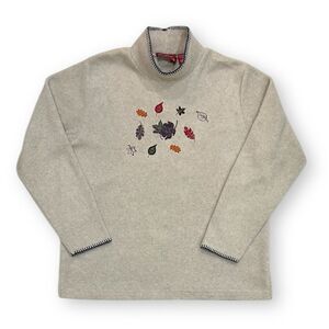 NorthCrest Fall Leaves Fleece Mock Neck Pullover Size Medium
